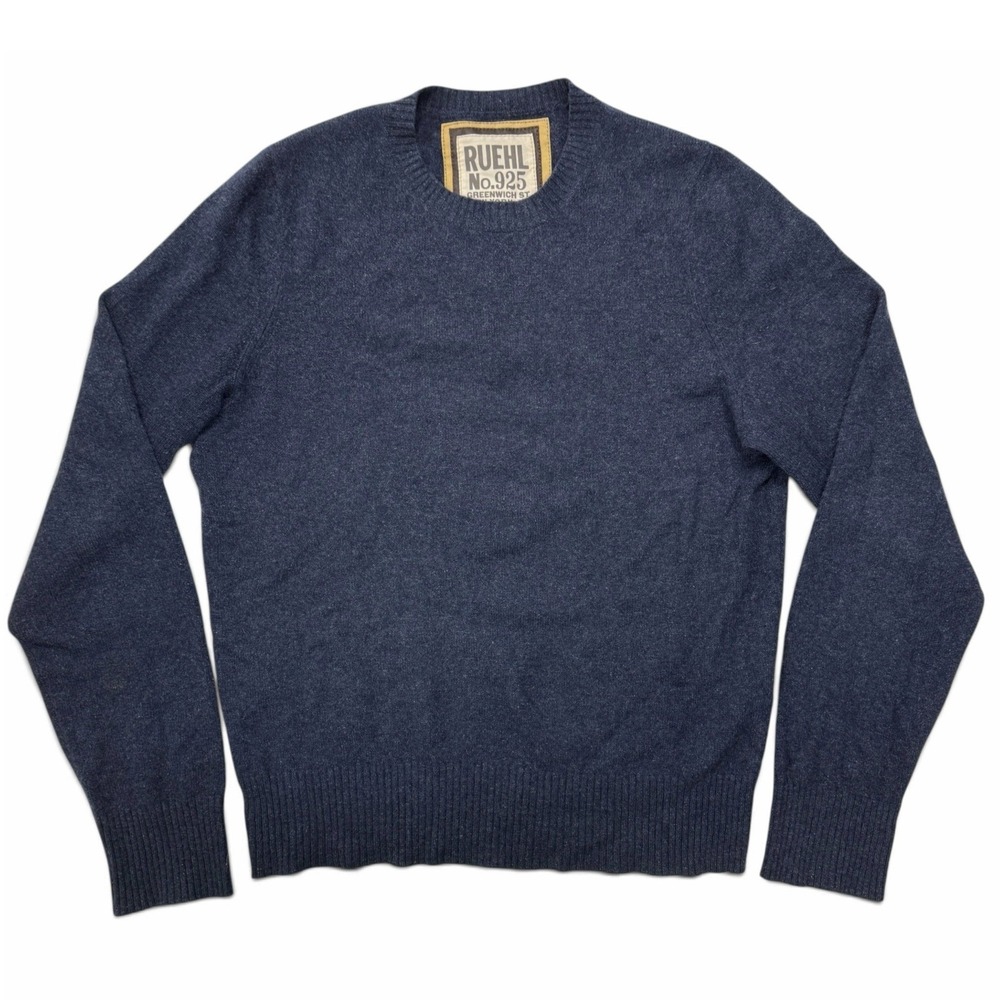 Ruehl No. 925 Mens 100% Cashmere Crewneck Sweater Navy Blue Large Pullover